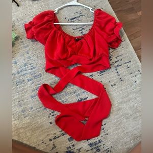 Red crop top. ties up